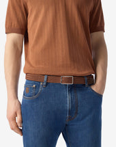 Belt Intrecciata Color Cognac In Cotone Cerato