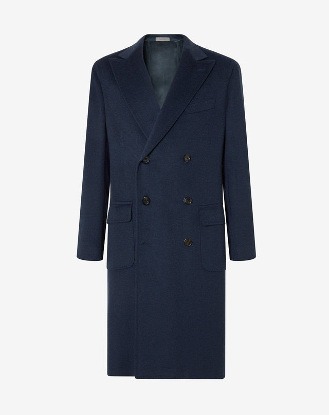 Coat blu ceruleo in beaver di pura lana