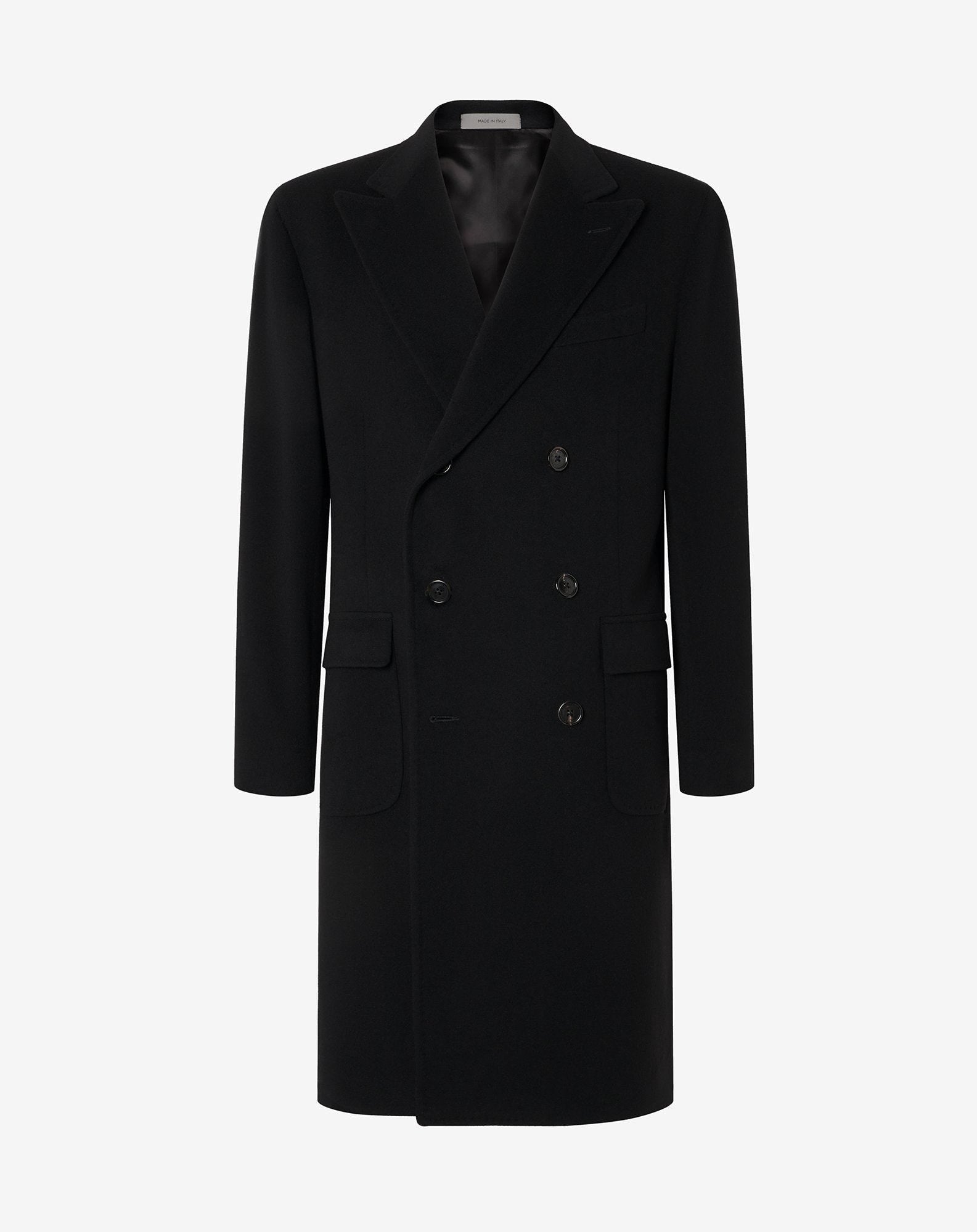 Coat nero in beaver di pura lana superfine