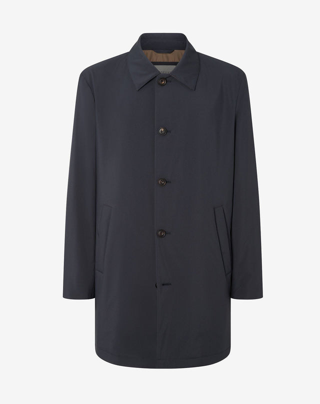 Trench blu in tessuto tecnico