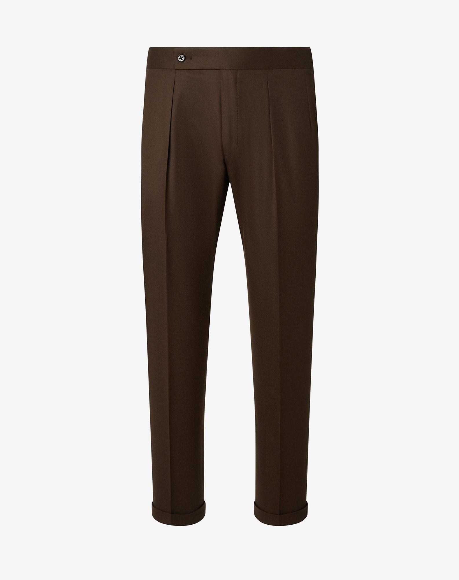 Pants Marroni In Flanella Di Pura Lana