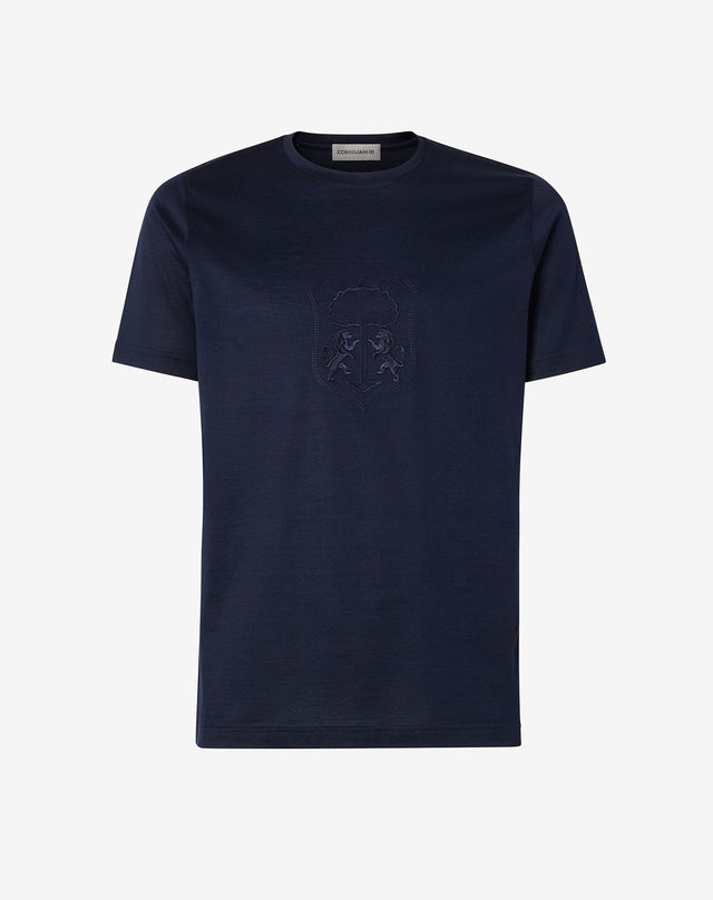 T-shirt blu in filoscozia con logo