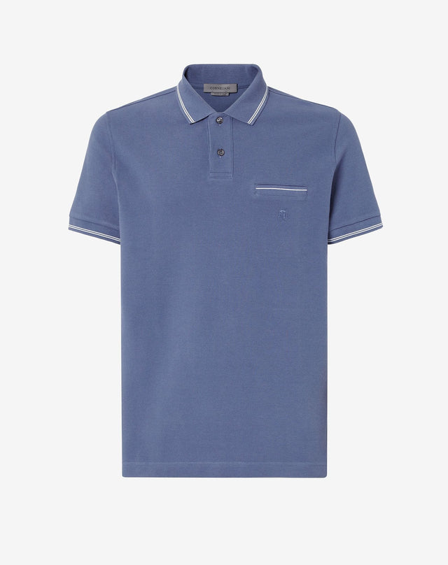 Polo blu rigata in cotone