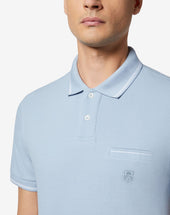 Polo Celeste Rigata In Cotone
