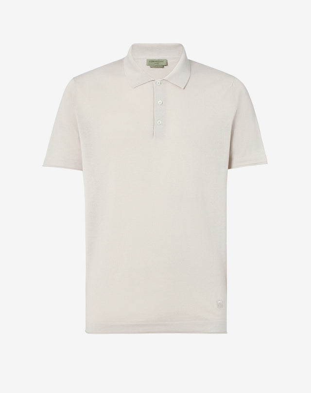 Polo beige con bottoni in cotone crêpe