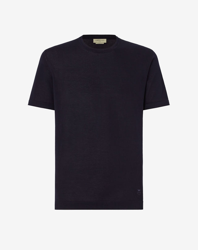 T-shirt blu in cotone crêpe