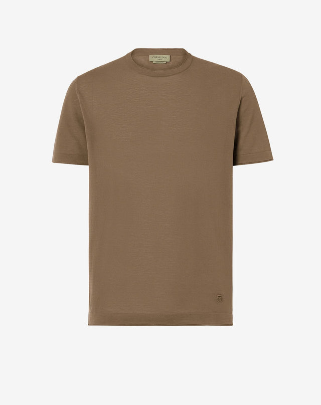 T-shirt verde in cotone crêpe