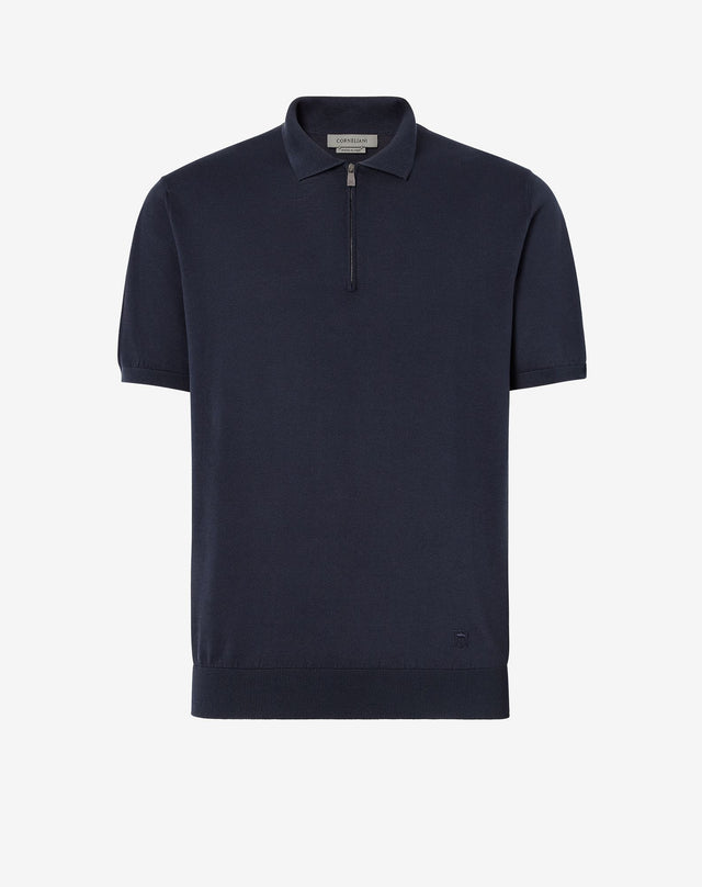 Polo blu con zip in cotone extrafine