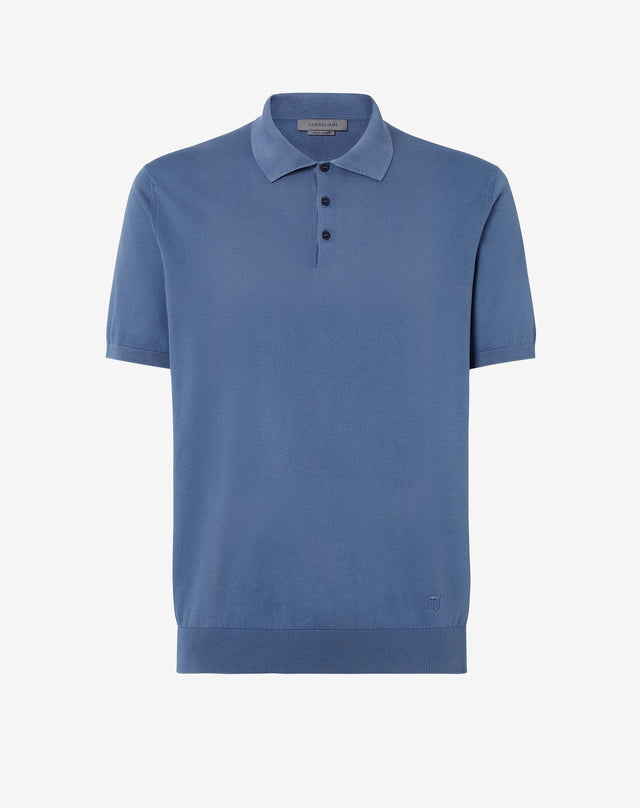 Polo denim con zip in cotone extrafine