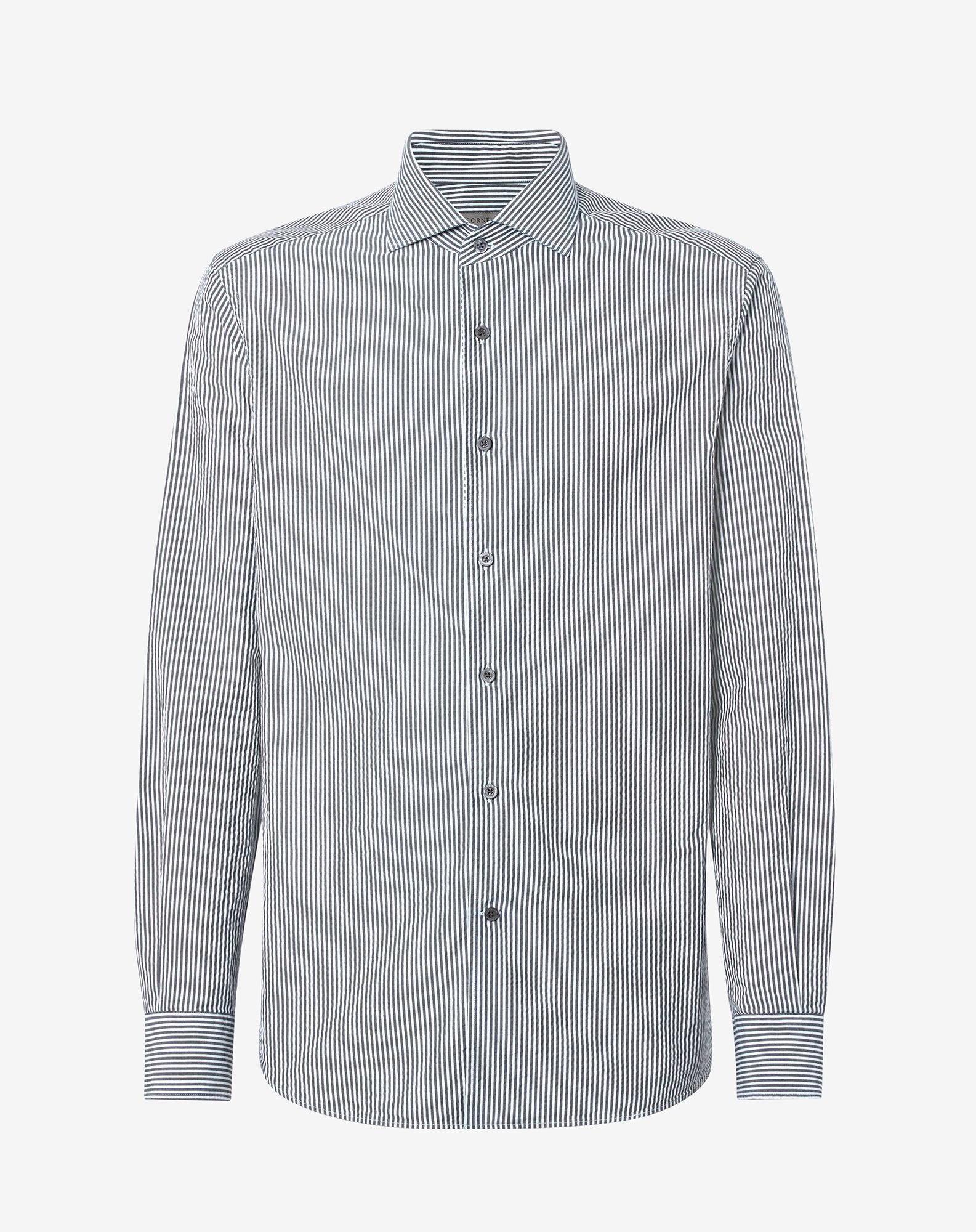 Shirt Indaco In Cotone Seersucker