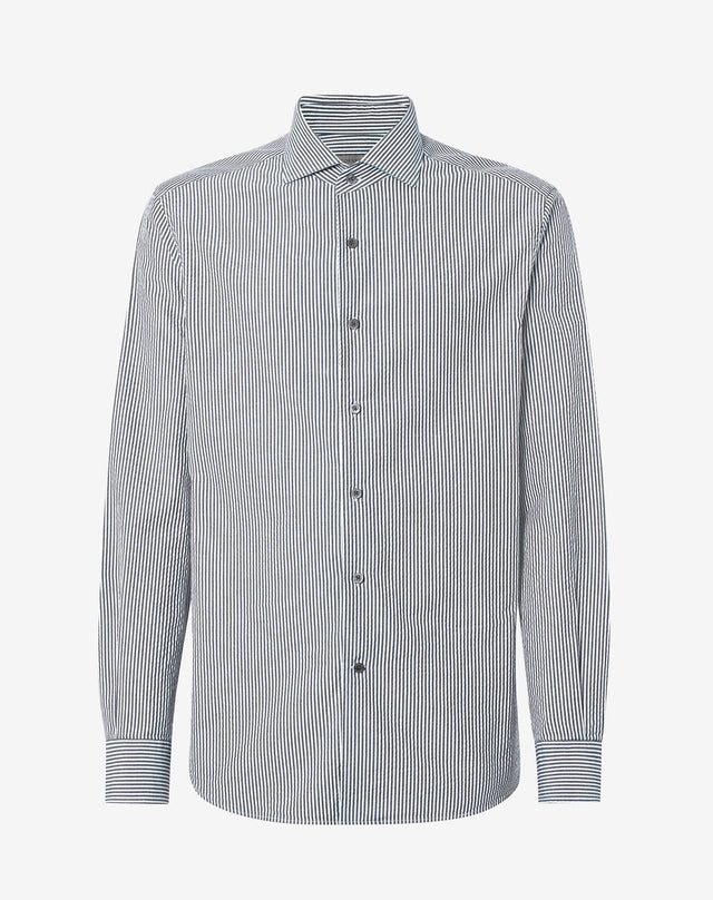 Shirt indaco in cotone seersucker