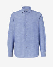Shirt blu lavata colletto aperto