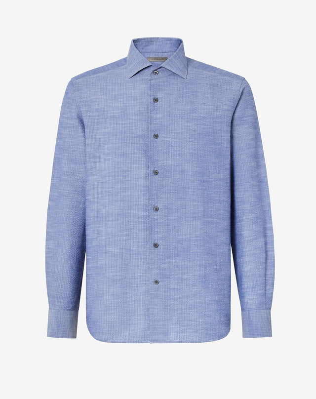 Shirt blu lavata colletto aperto