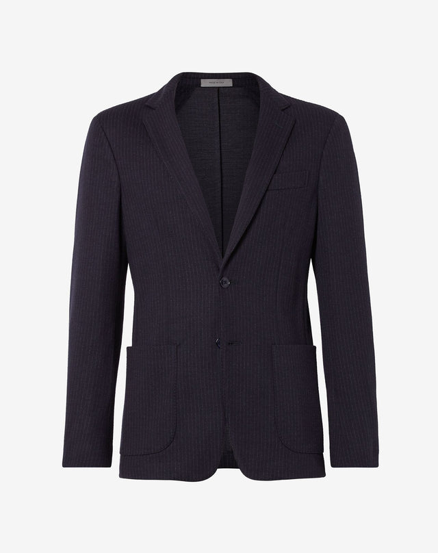 Jacket blu in jersey di lana gessato