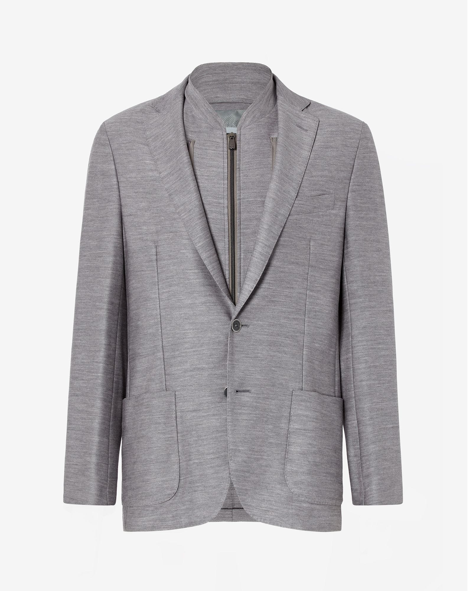 Jacket Grigia In Jersey Di Lana Con Pettorina