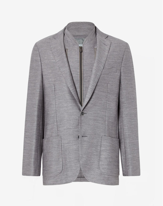 Jacket grigia in jersey di lana con pettorina