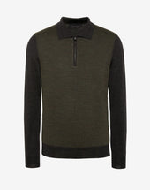 Polo Zip In Lana Merinos Verde E Grigia