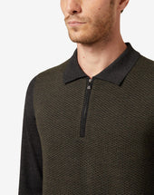 Polo Zip In Lana Merinos Verde E Grigia