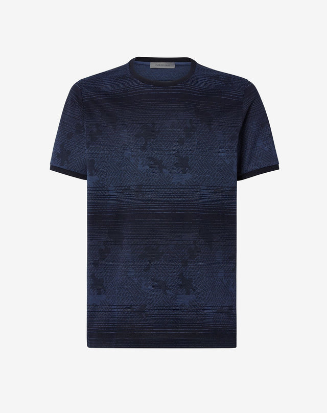 T-shirt blu in filoscozia fantasia
