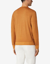 Sweater Girocollo Arancio In Lana Extrafine