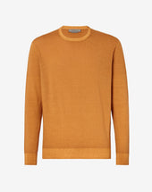 Sweater Girocollo Arancio In Lana Extrafine