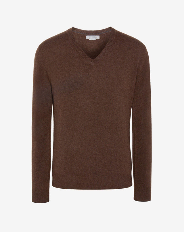Sweater V-neck in cashmere marrone