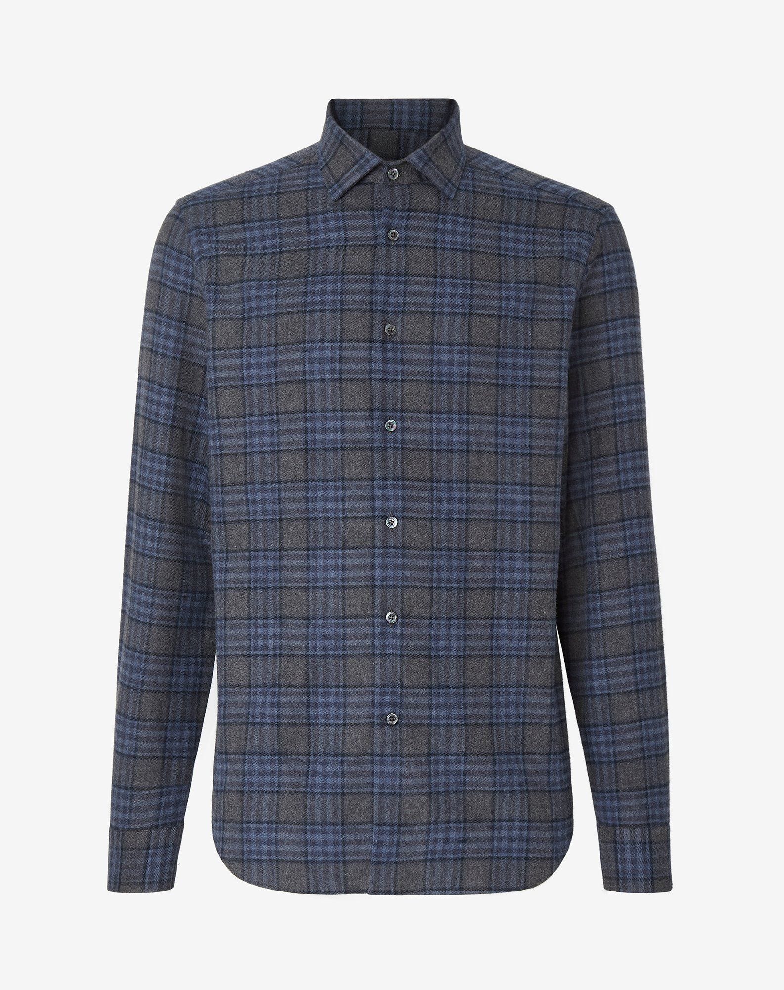 Shirt Grigia Melange In Flanella Di Cotone