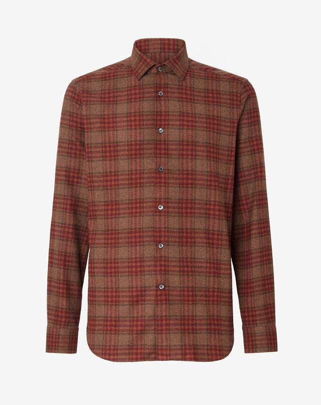 Shirt color mattone in flanella di cotone