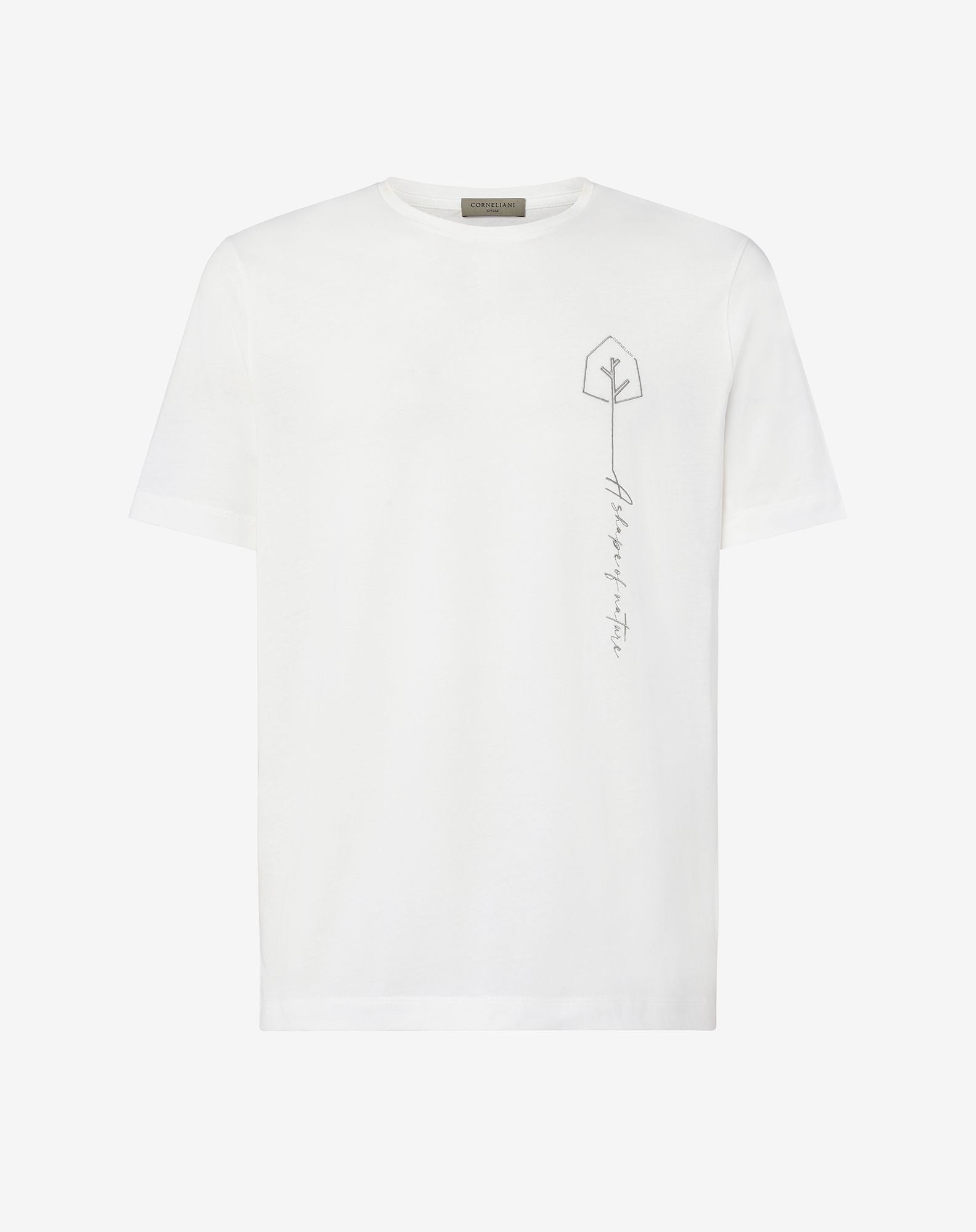 T Shirt Manica Corta Circle Bianca Con Ricamo