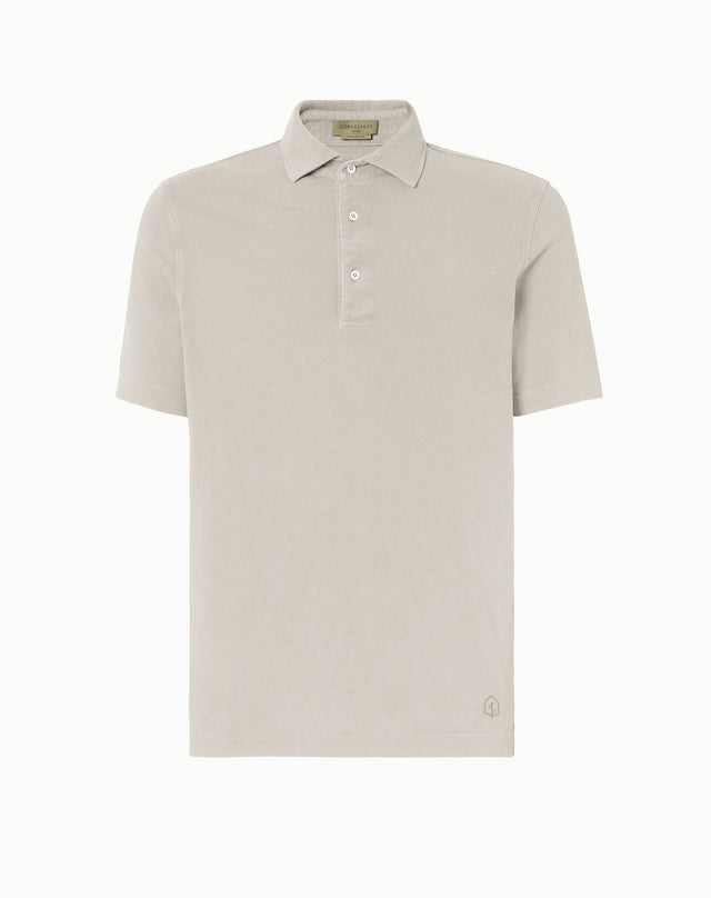 Polo manica corta beige in piquet di cotone