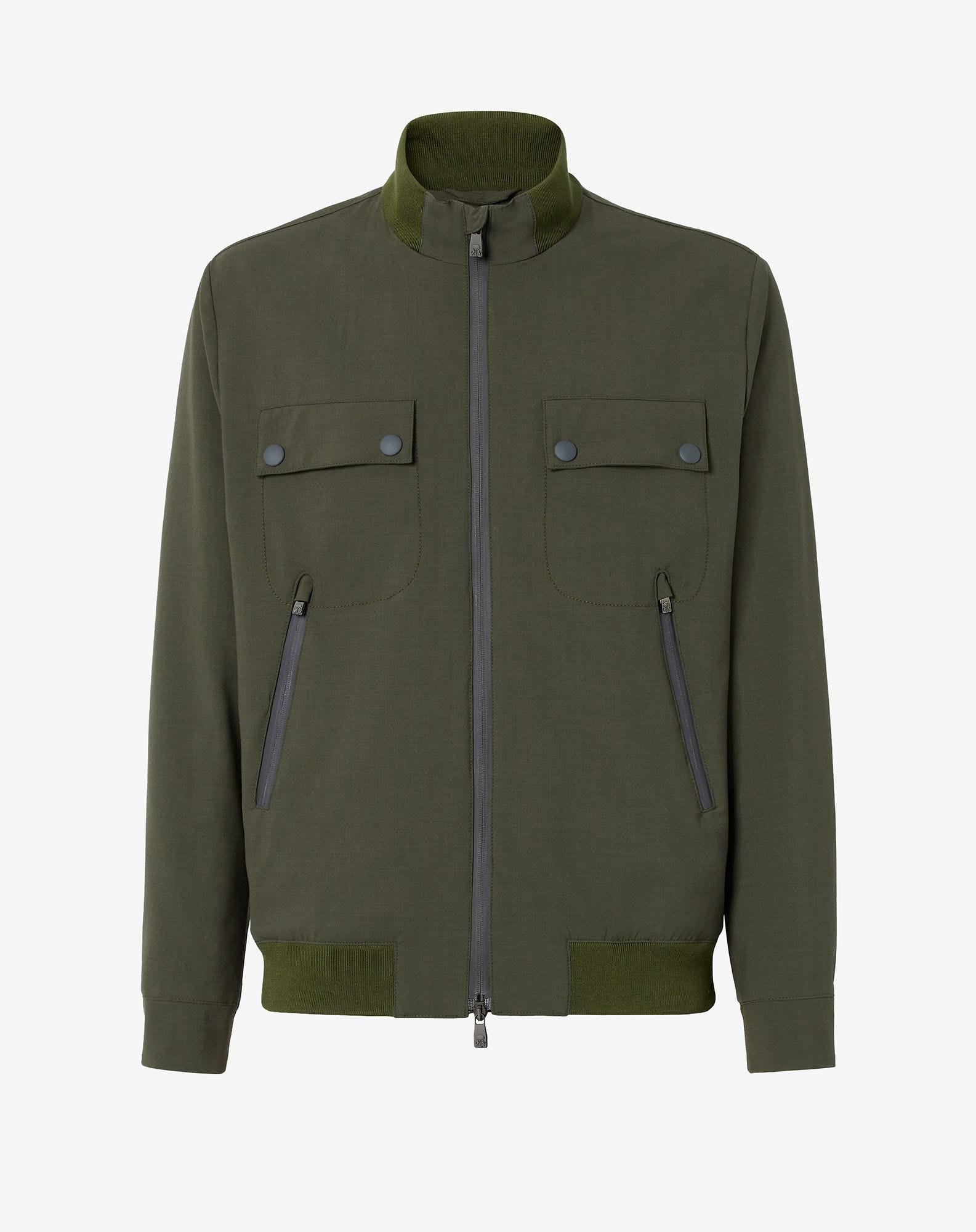 Bomber verde in lana tecnica