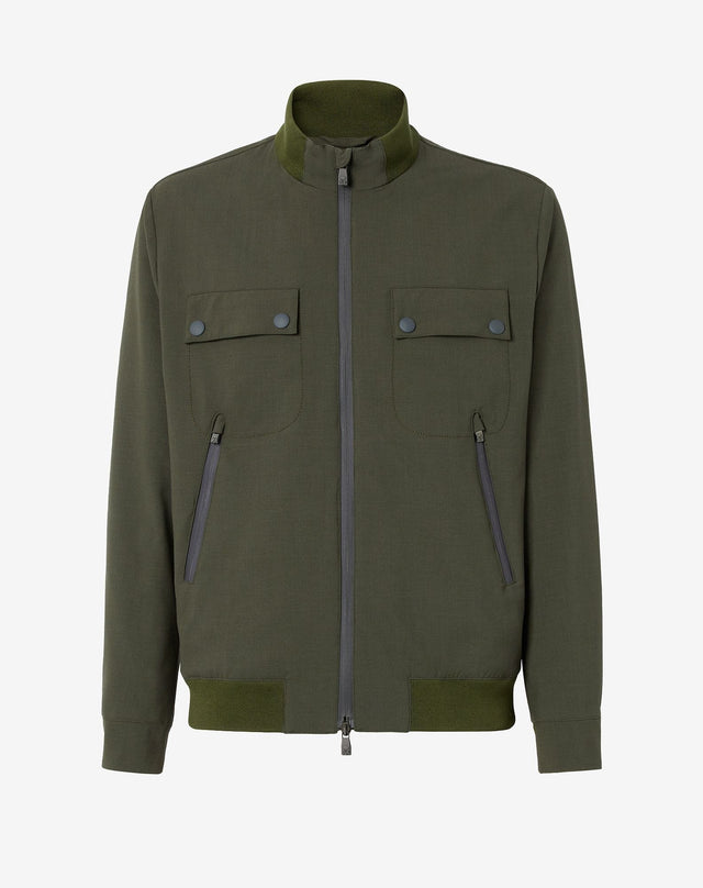 Bomber verde in lana tecnica