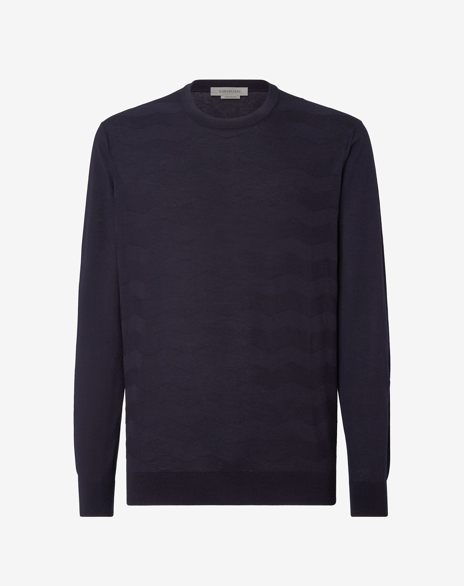 Sweater girocollo blu in cotone ultra-light