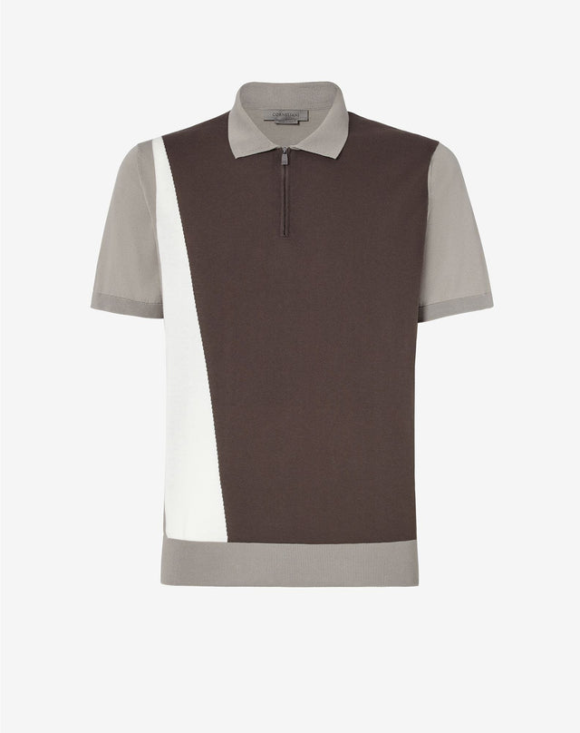 Polo zip manica corta 3 colori a intarsio