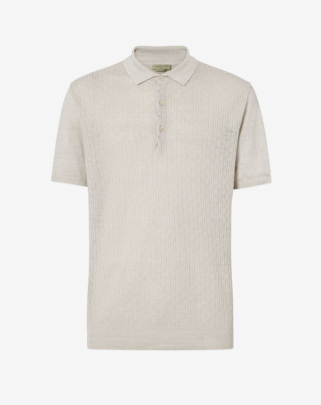 Polo bottoni circle beige in lino manica corta