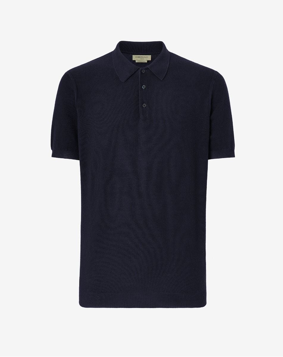 Polo manica corta blu in sweater diminuita
