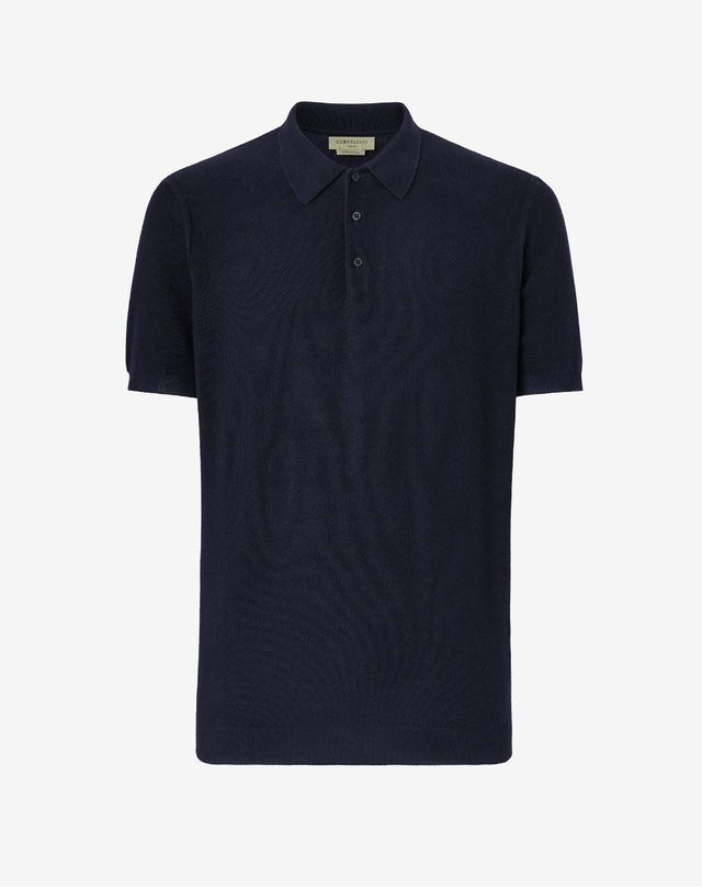 Polo manica corta blu in sweater diminuita