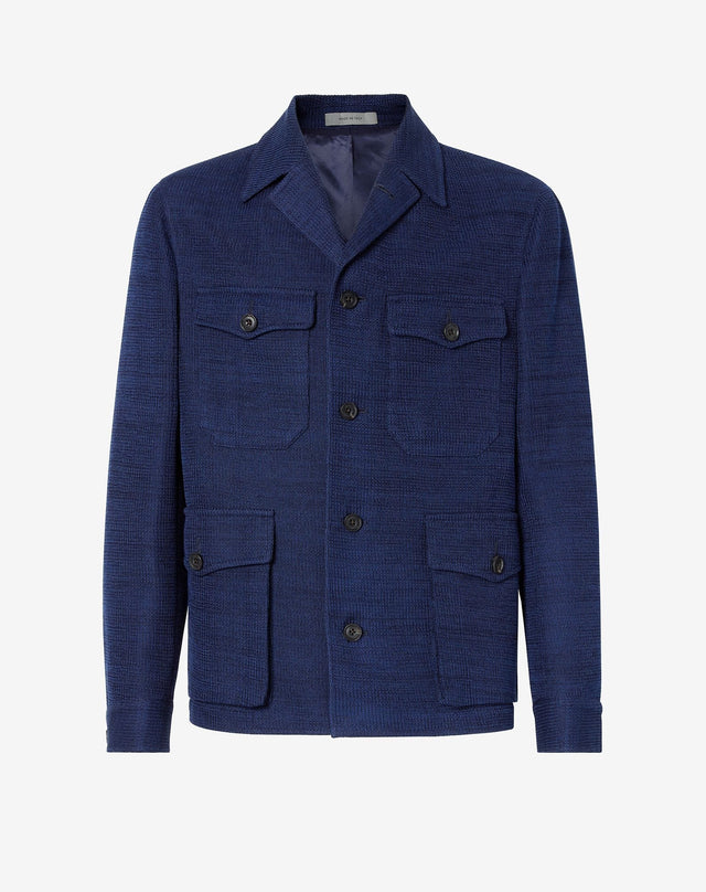 Jacket blu in sweater di cotone moulinè