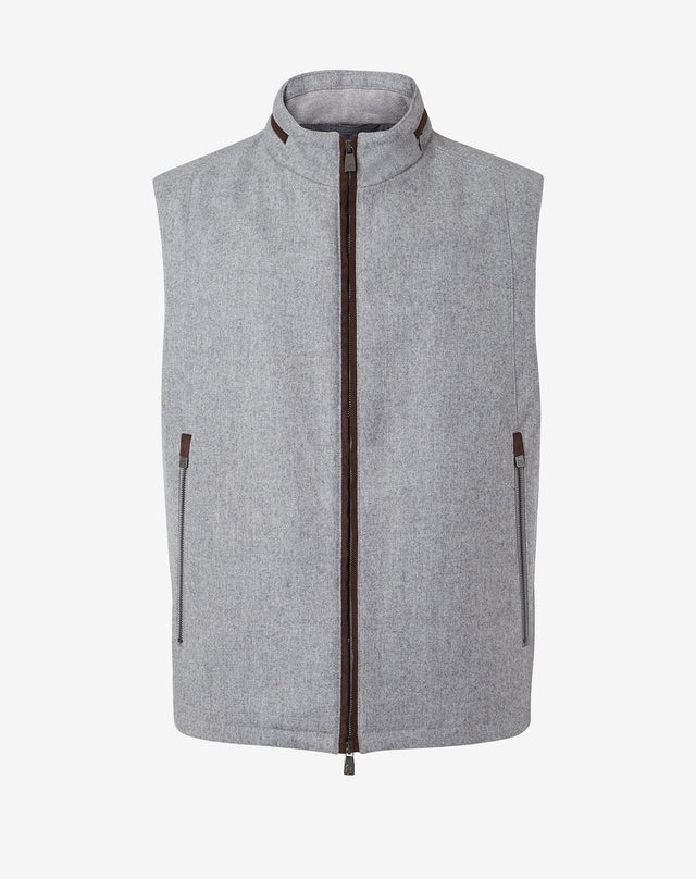 Gilet grigio imbottito con dettagli in ecosuede