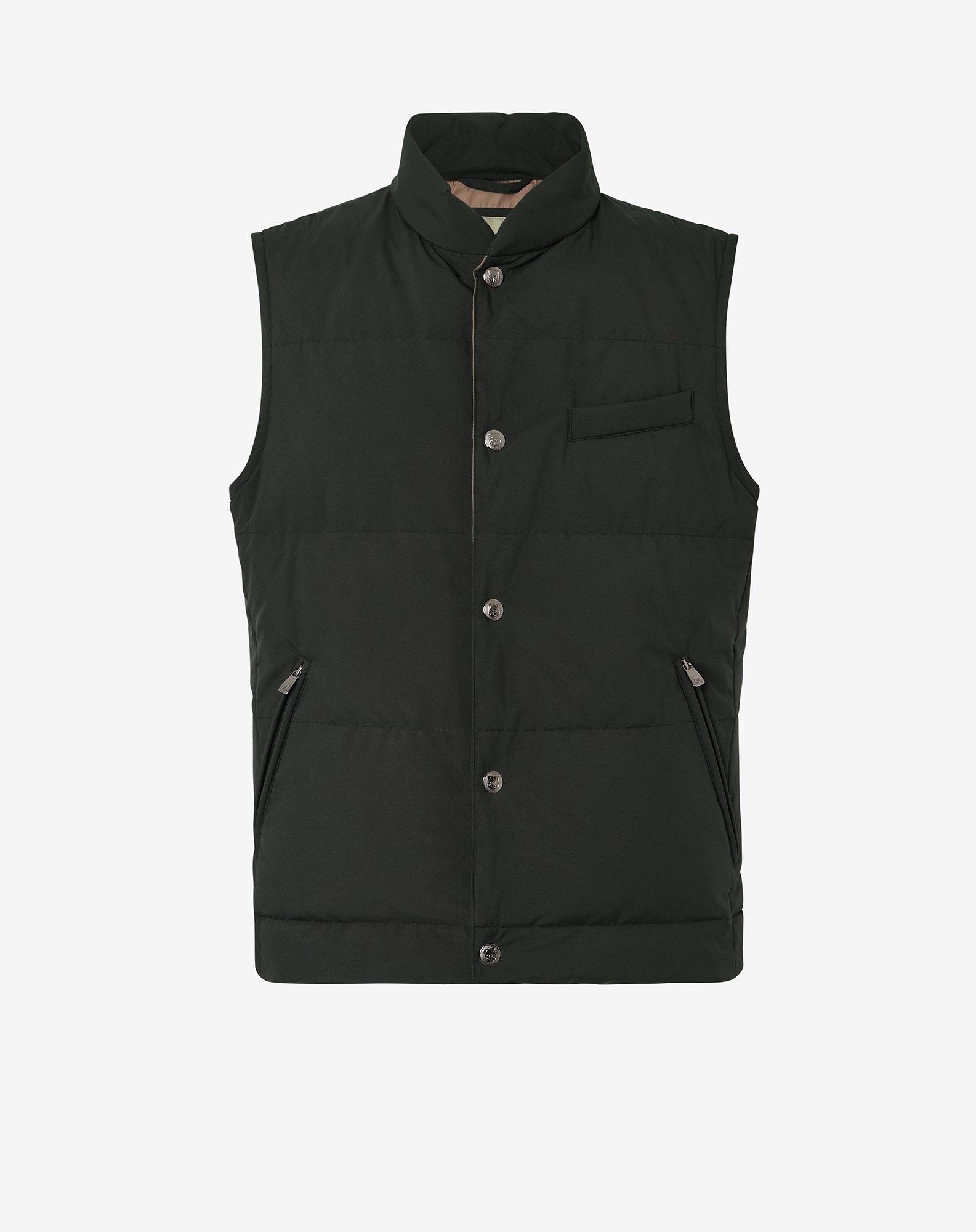 Gilet verde scuro imbottito in piuma riciclata