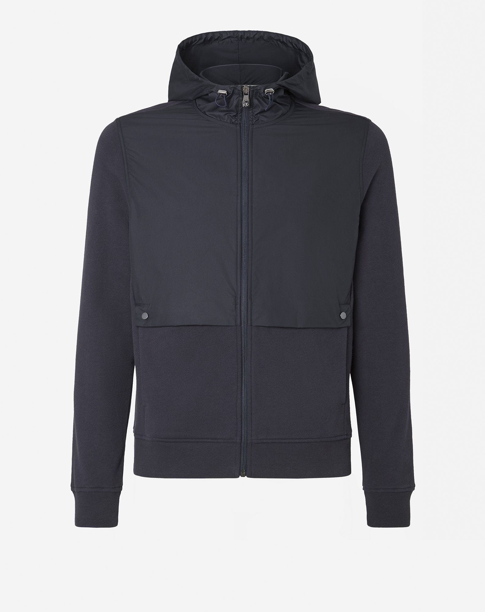 Full zip blu bimaterico in cotone e nylon