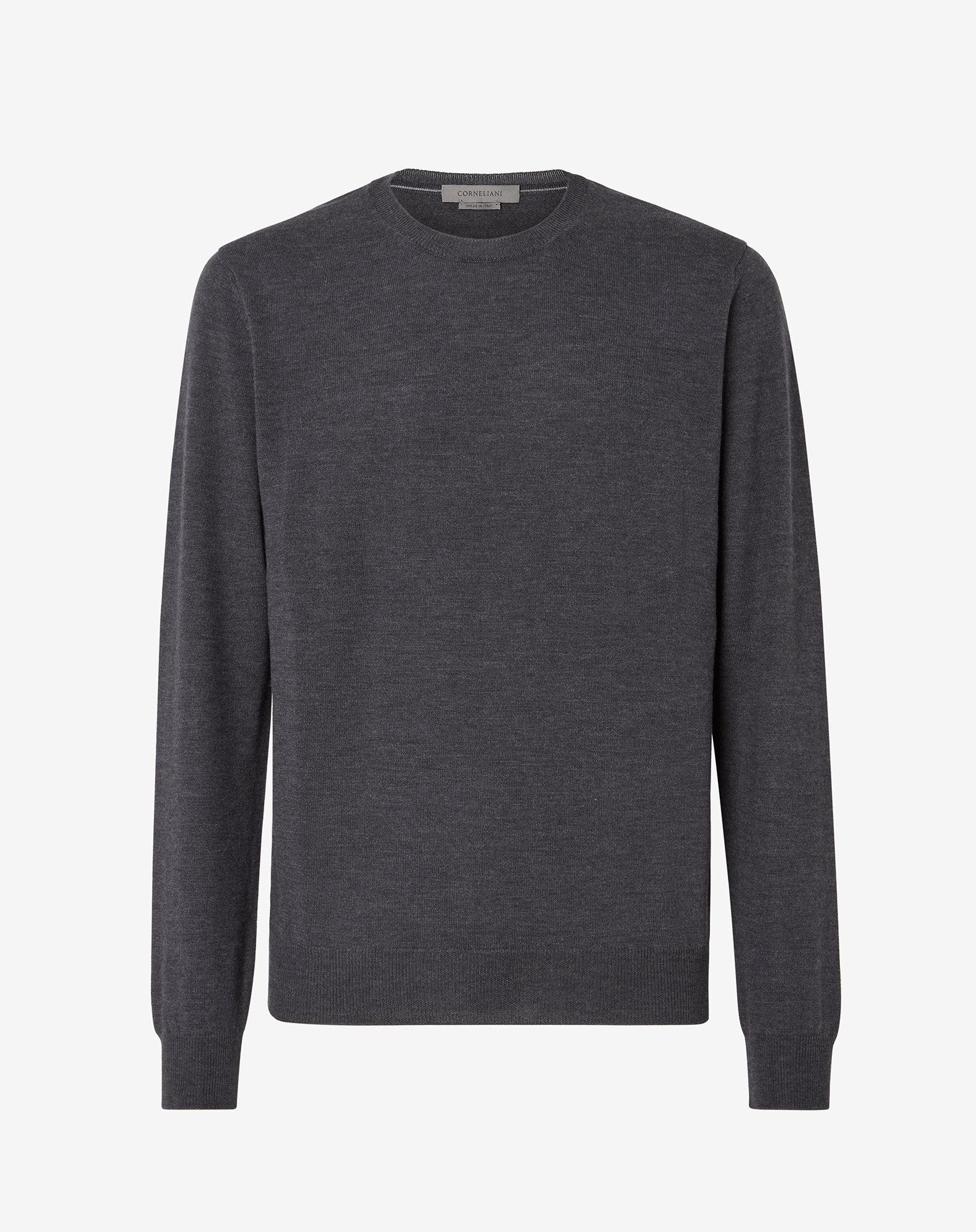 Sweater girocollo grigia in lana merino