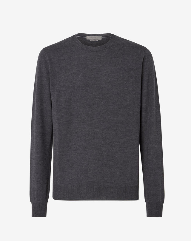 Sweater girocollo grigia in lana merino