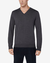 Sweater Scollo A V Melange Scuro In Merinos