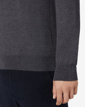 Sweater Scollo A V Melange Scuro In Merinos