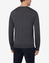 Sweater Scollo A V Melange Scuro In Merinos
