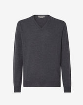 Sweater Scollo A V Melange Scuro In Merinos