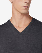 Sweater Scollo A V Melange Scuro In Merinos