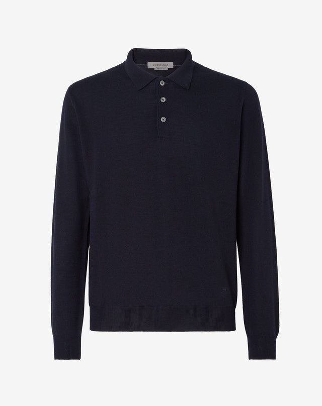Polo blu in merinos