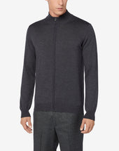 Sweater Full Zip Grigia Scura In Merinos